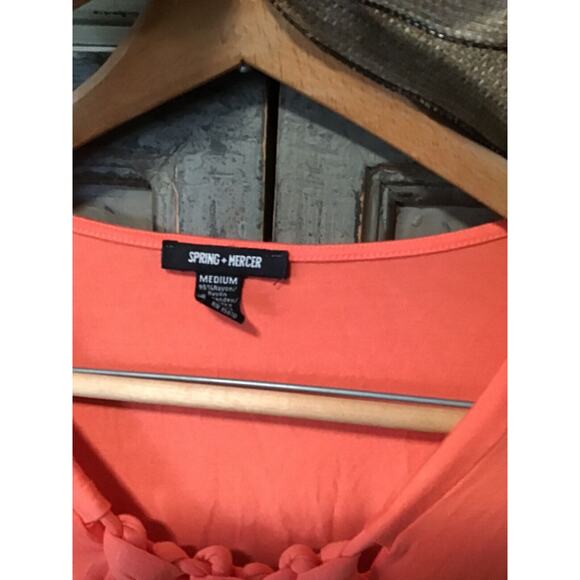 Spring Mercer Coral Orange Stretch Knotted Top Shirt Size M Womens - Picture 2 of 2